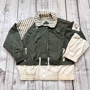 Vtg Mulberry Street Rain Jacket Women's L Color Block Olive Green Retro Full Zip